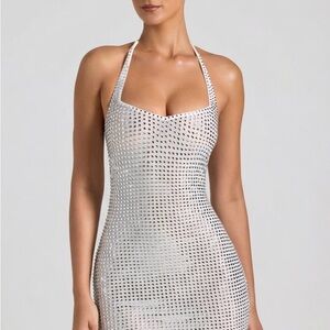 Oh Polly Amolika Embellished Halterneck Mini Dress in White
